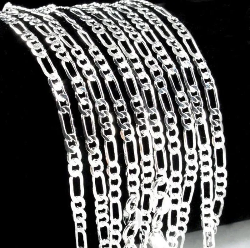 

5pcs Sales Retail Wholesale Quality Classic Jewelry Silver Chain Necklace Figaro Chain Ms. / Men Necklace 2.5mm 28 inch Jewel