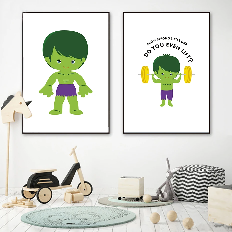 Adorable Cartoon Superhero Wall Art Pictures Inspiring Quote Canvas Painting Nursery Vintage Posters&ampPrints Kids Room Home Decor | Дом и