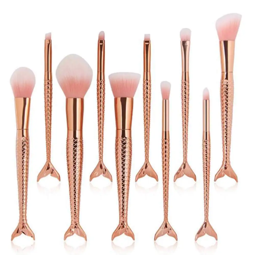 

6/10pcs Gold Fashion Mermaid Makeup Brushes Set Powder Blush Foundation Fish Brush Contour BB Cream Brushes Cosmetic Tools