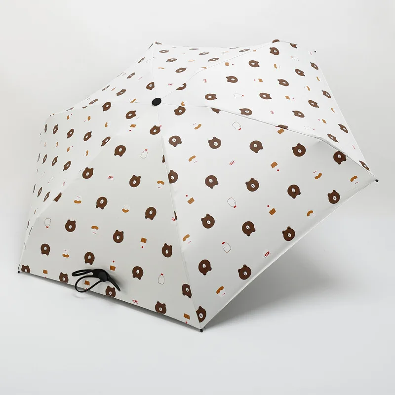 New Show Brown Bear Five Folding Mini Pocket Black Coating Parasol Umbrella Rain Women Kids Paraguas Easy To Carry Parapluie | Дом и сад