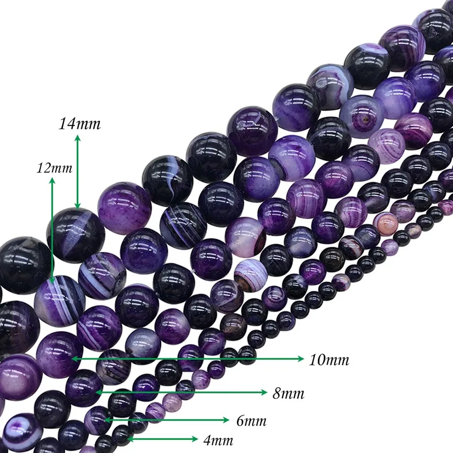 

Natural Stone Purple Stripe Loose Beads 4mm 6mm 8mm Round Agates DIY Beaded for Women Jewelry Making Bracelets Necklaces J120