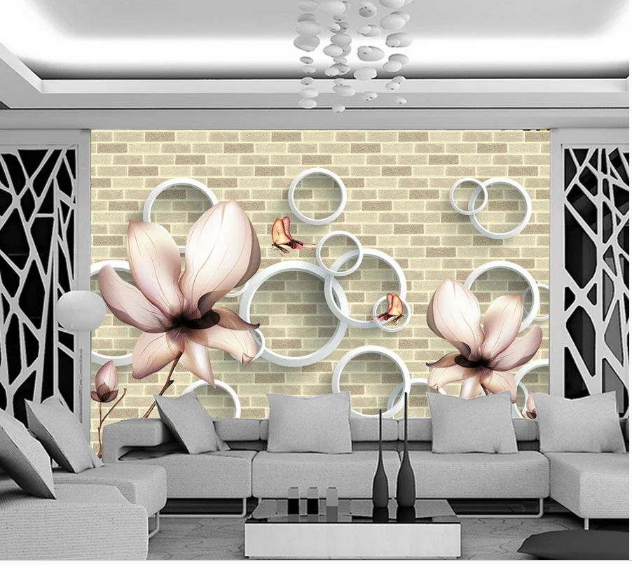 Домашний декор 3D обои с изображением кирпичной стены цветов магнолии 3d фрески