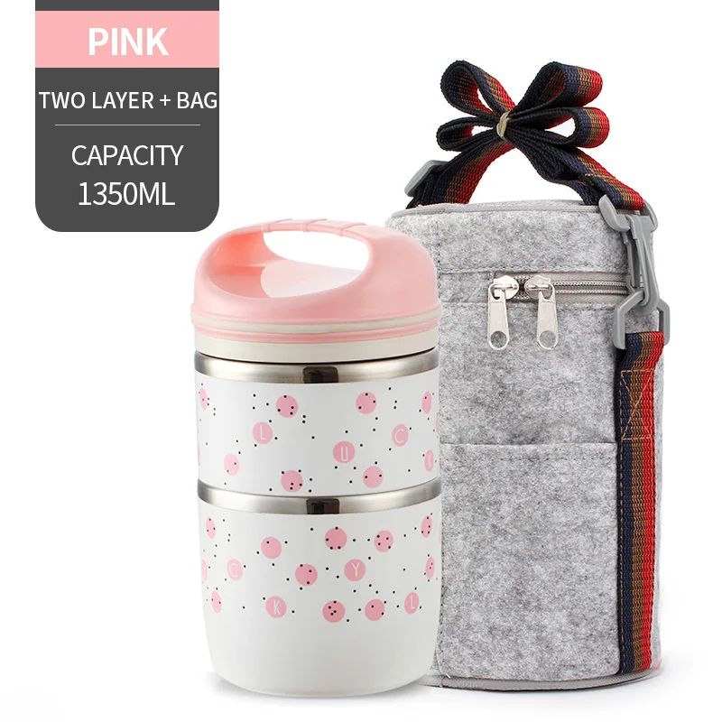 NO. Pink 2 With Bag Милые детские Термальность Коробки для обедов герметичность Нержавеющая сталь Bento box для детей Портативный Пикник школа Еда контейнер Box - Цвет: NO. Pink 2 With Bag