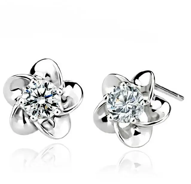 Женские серьги гвоздики из серебра 925 пробы с пятилистьями|silver stud earrings|sterling silver