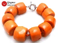 qingmos natural orange coral bracelet for women with genuine 20 30mm thick slice coral bracelet fine jewelry 8 5 9 bra225