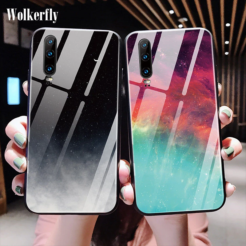 С космическим звездным принтом Стекло чехол для huawei Коврики 20 10 P30 P20 Lite Pro P Smart плюс Y5 Y6 Y7 Y9 Nova 3i Honor 10i 8X 7A 20 Pro Чехол