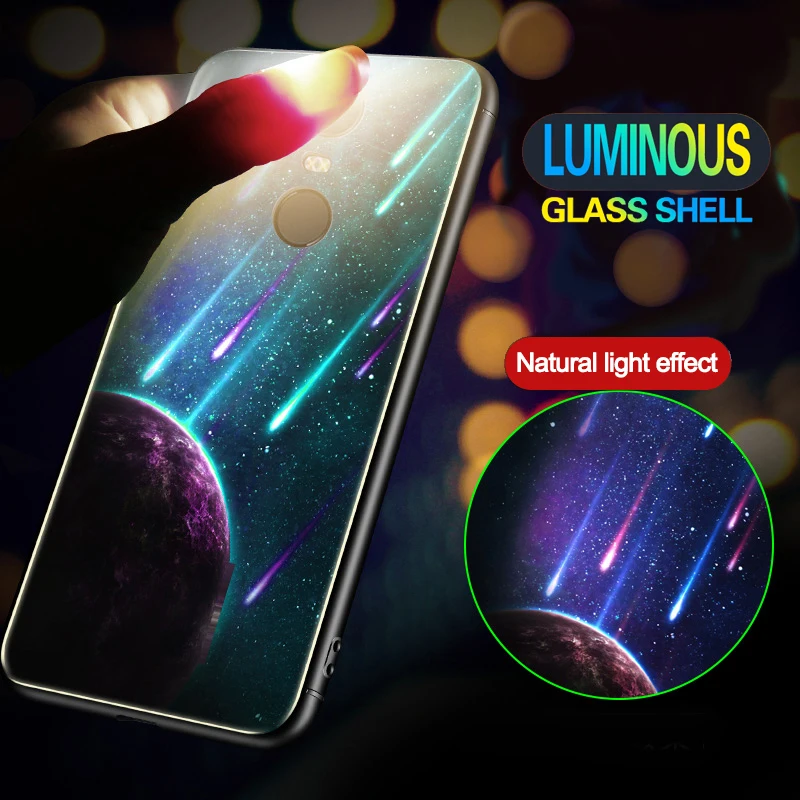 Светящийся чехол из закаленного стекла для Xiaomi Mix3 Mi9 Mi8SE A2 Lite Redmi 6A 6 Pro 5 Plus Note 7 5Pro 4X