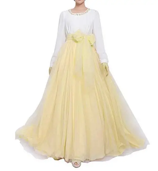 Light Yellow Женское бальное платье, Формальное, ТРАПЕЦИЕВИДНОЕ, пышное, с большим бантом, полная длина, вечерние, для подружки невесты, для свадьбы, юбка-пачка из тюля, юбка с высокой талией - Цвет: Light Yellow