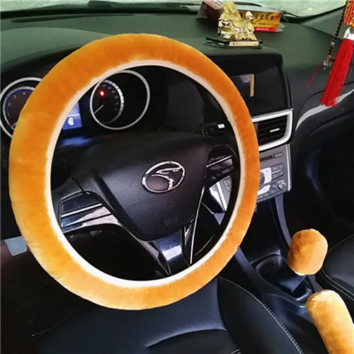 Orange 3 шт./компл. автомобиля Универсальный Фиксированный плюшевые Высокое качество Мягкие рулевого колеса плюша крышка аксессуары для ручного тормоза автомобильный интерьер чехол - Название цвета: Orange