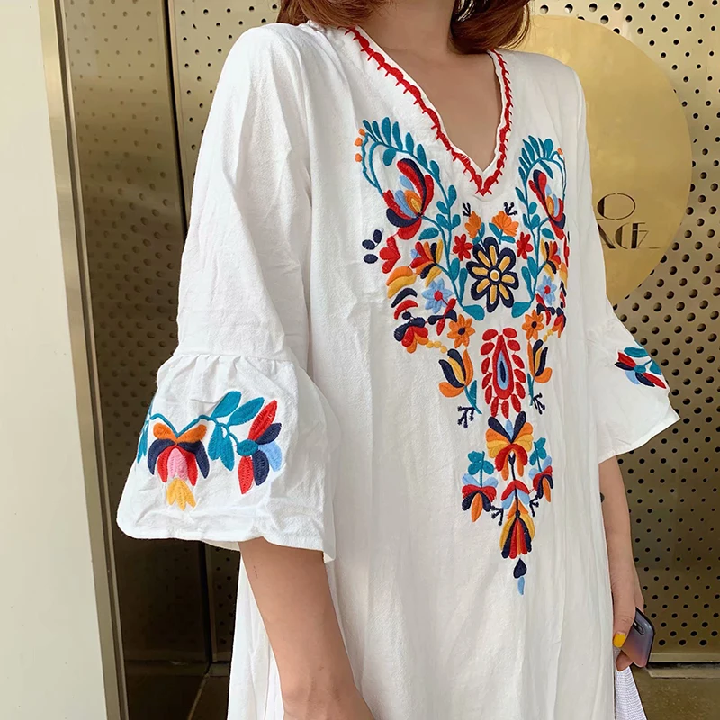 Женское платье с цветочной вышивкой Sitruuna длинное винтажное рукавом до локтя в