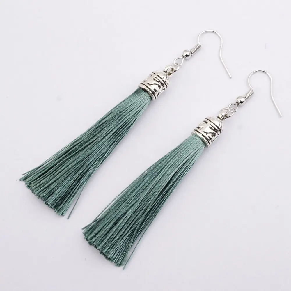 peacock green-7 Винтаж серьги для Для женщин серьги-кисточки с цветком падение Длинные висячие серьги красный, белый зеленый фиолетовый шелк ткани серьги Этнические JewelryTA01 - Окраска металла: peacock green-7