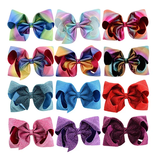 12 Colors 12 цветов, 8 дюймов, большой хвост свинки, банты, Нескользящие, Аллигатор, бант, большие, Необычные банты для волос, ручная работа, Детские аксессуары для волос для девочек - Цвет: 12 Colors