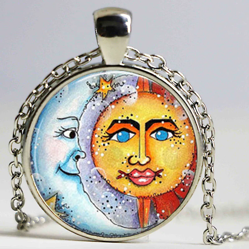 Бесплатная доставка ожерелье с подвеской в виде стеклянного купола солнце и луна