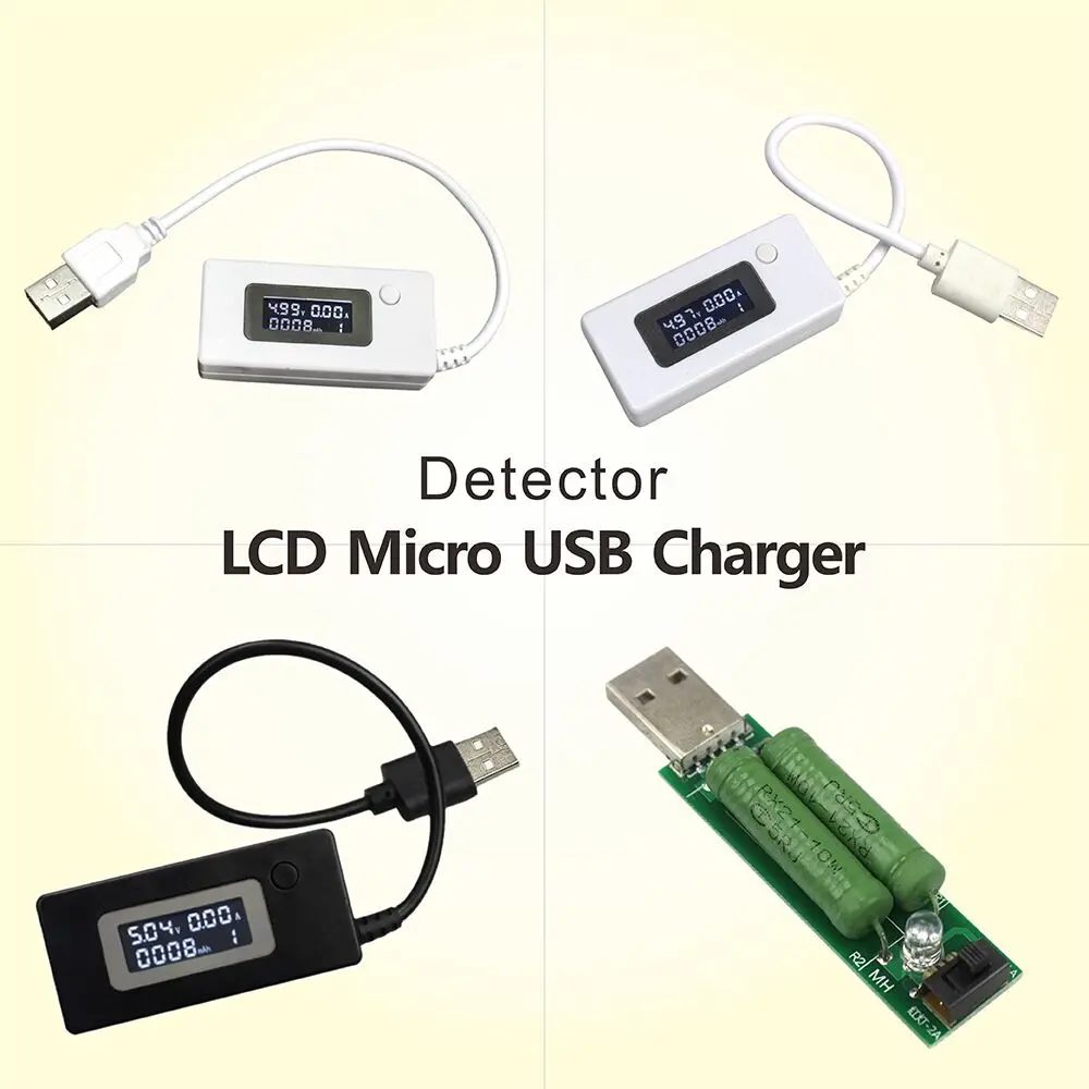 ЖК-дисплей Micro USB зарядное устройство Емкость батареи Напряжение Ток Тестер Метр Детектор белый/черный цвет+ нагрузочный резистор 2A/1A с переключателем
