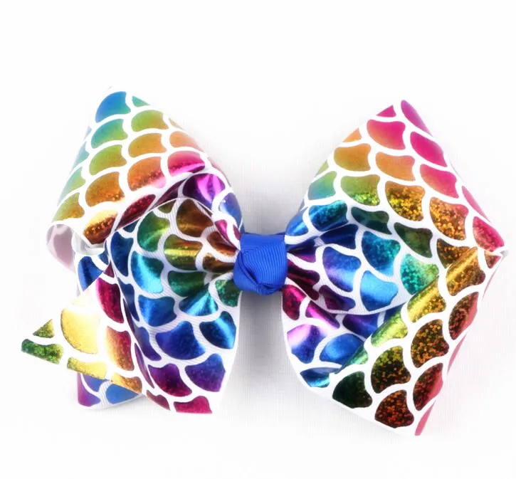 

80pcs DHL free shipping Mermaid pinup ribbon hairbow Rainbow Dragon scale ribbon Hairbow Fish Scale ribbon Hairbow