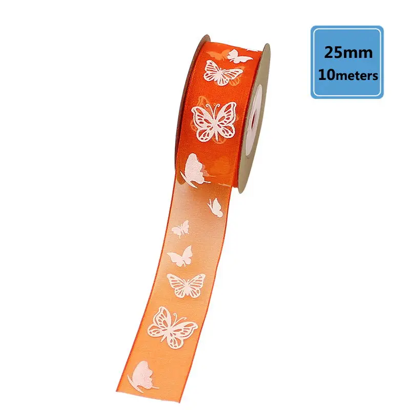 25mm Orange HUADODO 25 мм мультфильм бабочка ленты печатных органзы ленты для рукоделия рукоделие Подарочная упаковка украшения 10 м/лот - Цвет: 25mm Orange