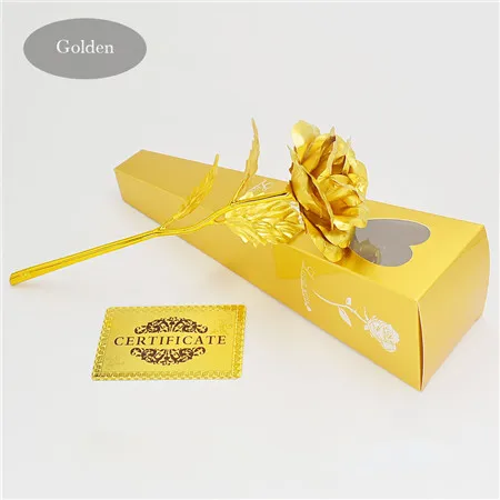 Golden Прямая 24 k Золотая фольга Свадебные украшения в виде роз Золотое розовое золото окунутые Искусственные цветы персонализированные - Цвет: Golden