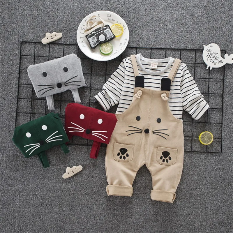 baby girl boy clothing 2018 autumn striped kid children clothes girls boys T-shirt+rompers set | Детская одежда и обувь