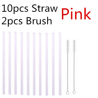 10pcs pink 4/10 шт. из особо тонкого гнутого стекла прямой изгиб питьевой Стекло соломинки многократного использования экологически чистое изделие с щеточка для чистки - Цвет: 10pcs pink