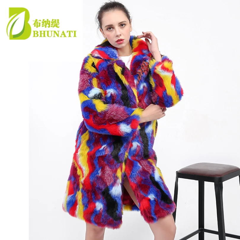 Женская Шуба из искусственного меха BHUNATI разноцветные Куртки Длинная шуба