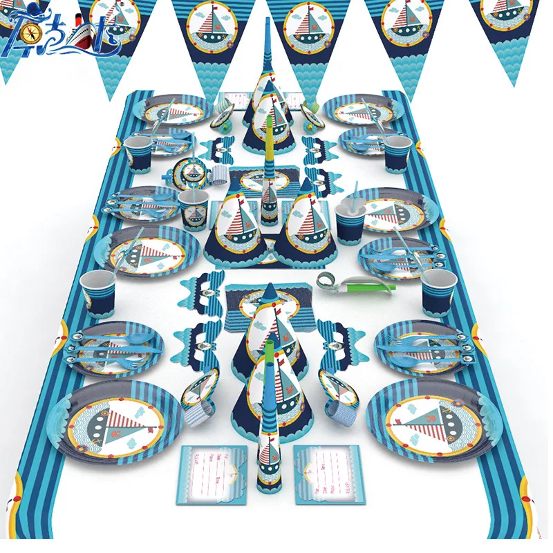 Морской тематики одноразовые наборы посуды для детей день рождения украшения