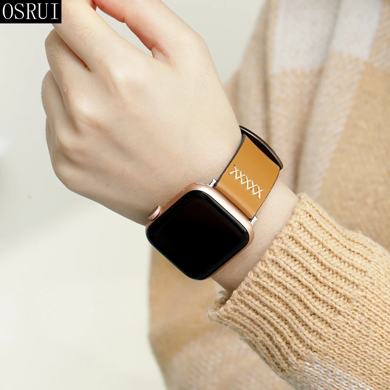 Ремешок для Apple watch 4 кожаный ремешок 42 мм 38 correa iwatch 44 40 серия 3 2 Автомобильная линия