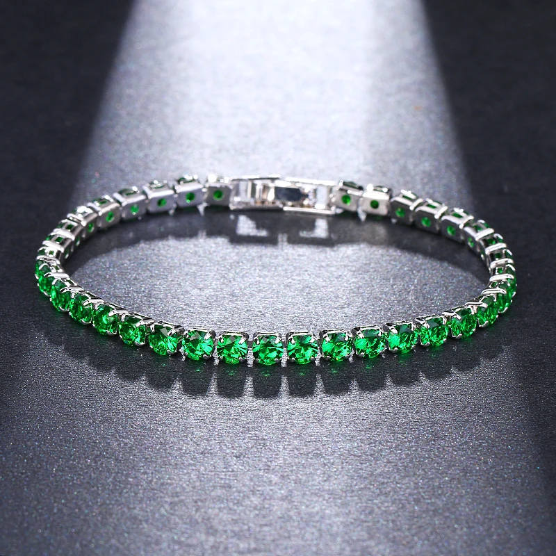 Green WhiteGold Зеленый синий круглый циркониевый браслет для женщин с блестящими кристаллами браслет дружбы для девочек ювелирные изделия аксессуары Подарки - Окраска металла: Green WhiteGold