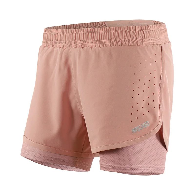 light pink ARSUXEO женские шорты для бега 2 в 1 обучение Фитнес спортивные лосины Femme Открытый Спортивная быстросохнущая марафон 1101 - Цвет: light pink