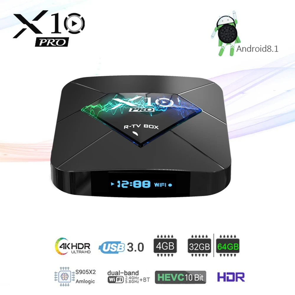 VHXSIN 50 шт./лот X10 PRO LED Smart TV Box Android 8 1 4 Гб RAM 64 ROM Amlogic S905X2|ТВ-приставки и медиаплееры| |