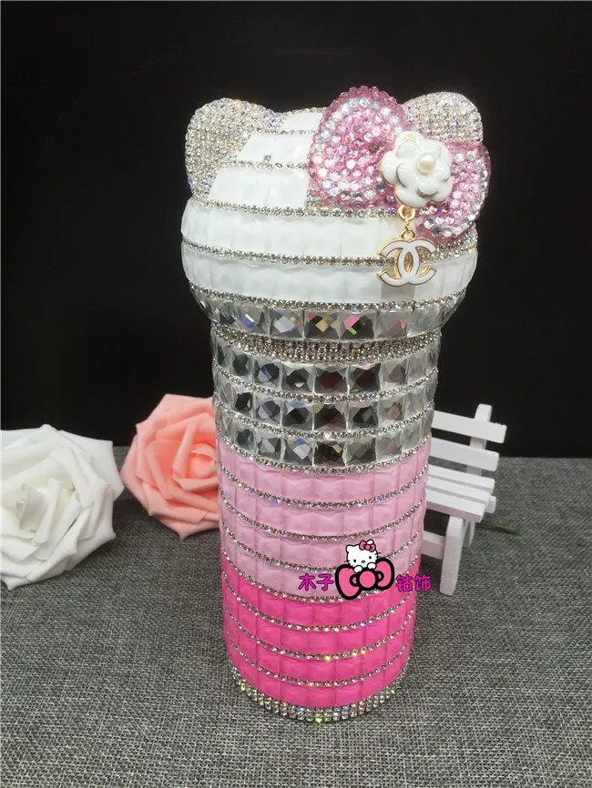 300ml w-s-r Милый Кот инкрустированный бриллиантами Термокружка для воды - Цвет: 300ml w-s-r