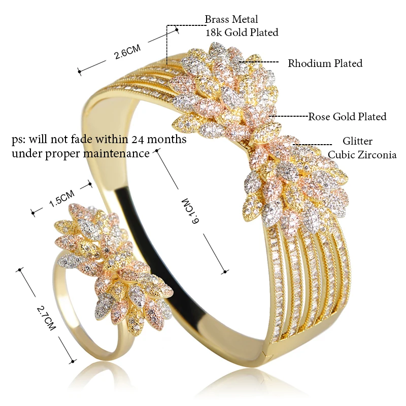 MECHOSEN Fashion Delicate Bowknot Design Bangle Ring Sets Micro Paved Cubic Zirconia Brass 3 Tones Exquisite Bridal Jewelry | Украшения и