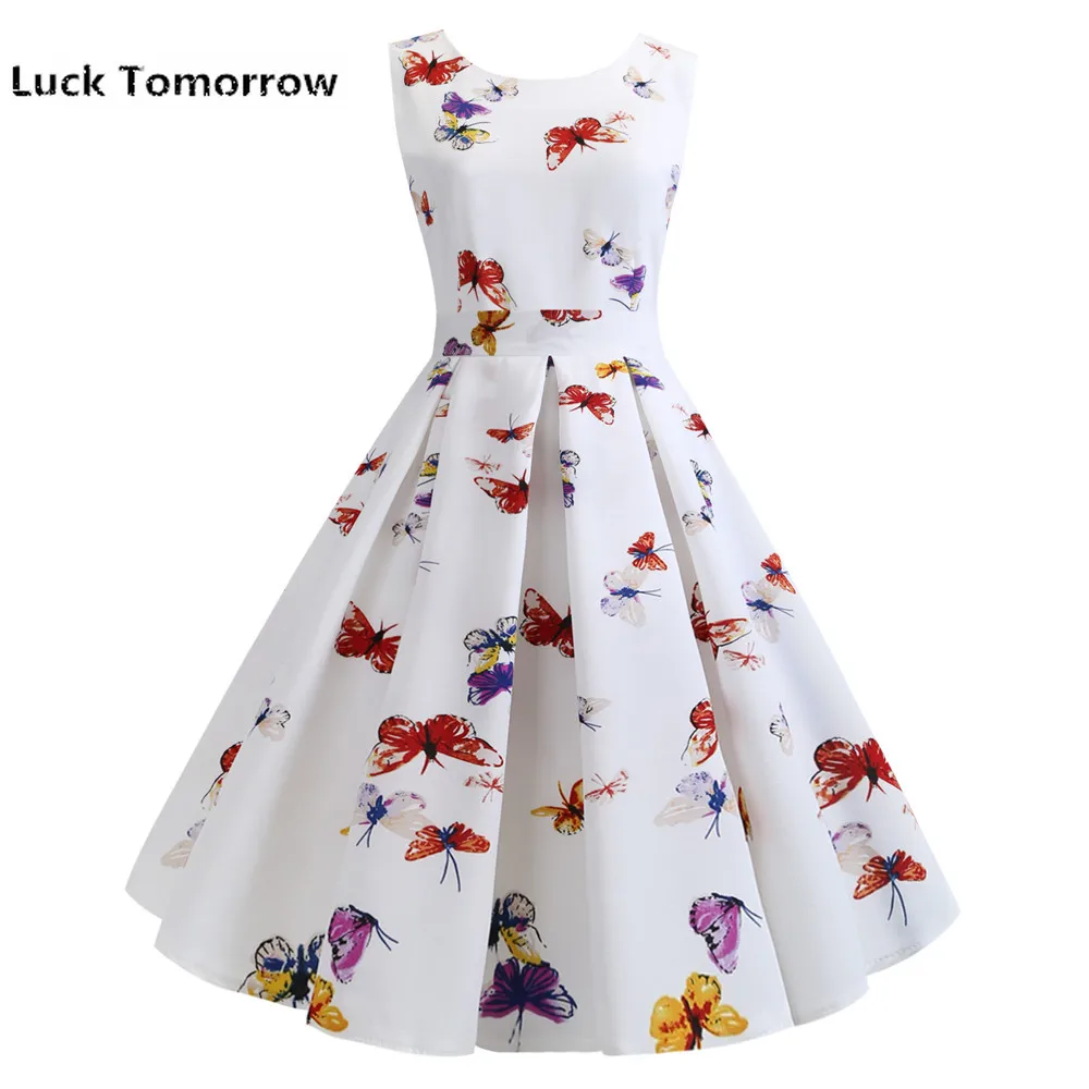 Летнее платье для женщин винтажные платья рокабилли Jurken цветочный принт 50 s 60