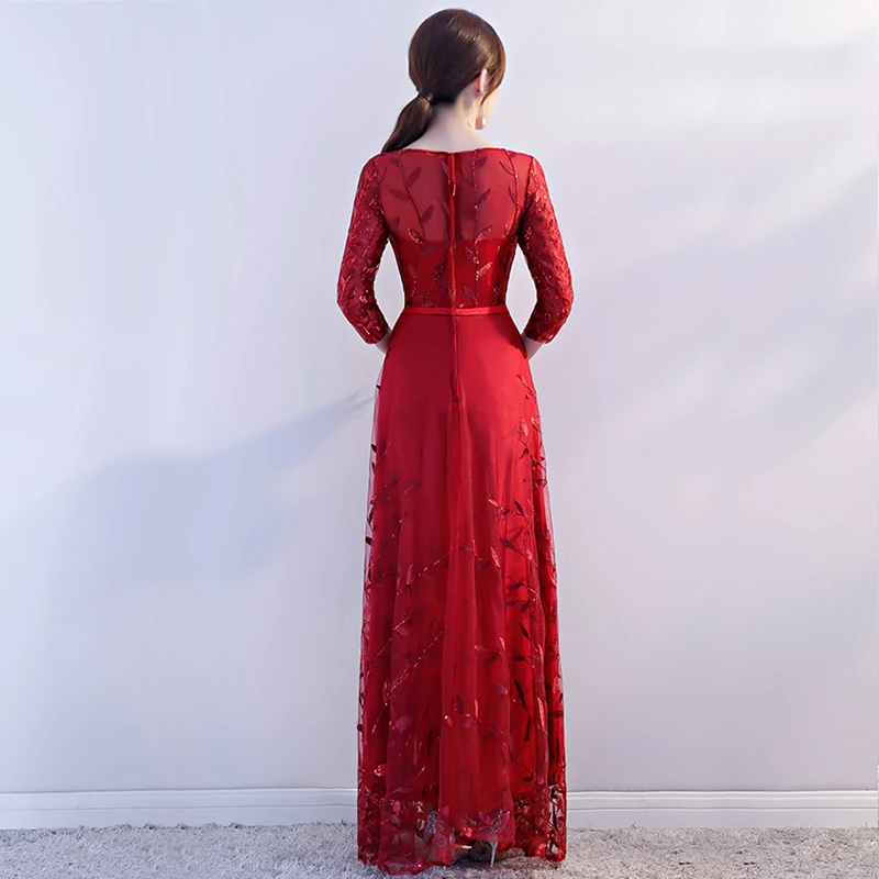 Красное традиционное китайское платье невесты женское свадебное платье Qipao элегантное весеннее длинное платье с круглым вырезом роскошное вечернее платье Vestido XS-3XL