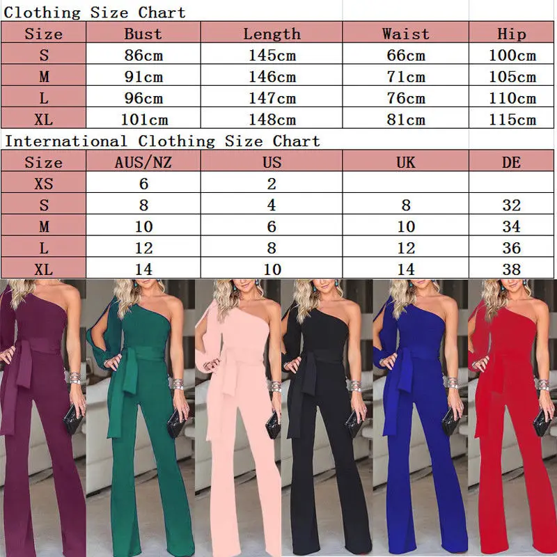 Meihuida 2019 Fashion Office Lady Jumpsuit Ladies One Shoulder Long Sleeve Black Trousers Pants Women's Bandage Romper | Женская