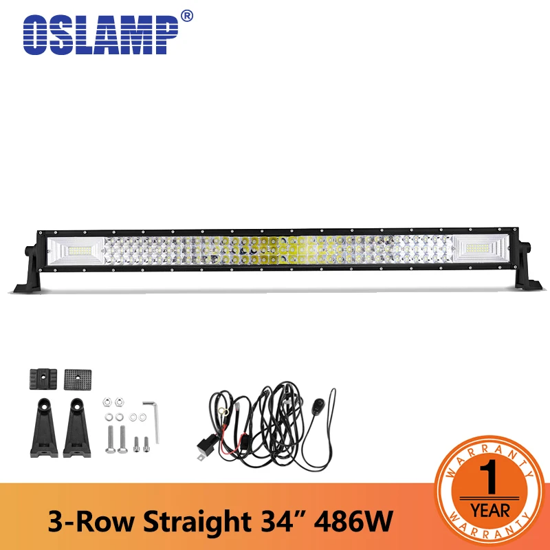 Oslamp 34 дюймов Tri ряд прямо СВЕТОДИОДНЫЙ свет Offroad бар комбо светодиодный работы для