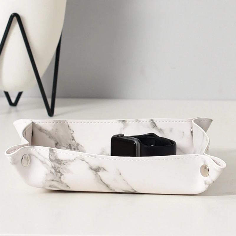 Nordic Style Leather Desktop Storage Tray Marble Texture Sundries Key Jewelry Box Cosmetic | Дом и сад