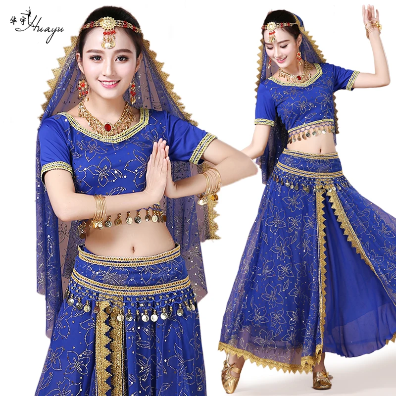 Belly dance dress Indian costume 4pcs set Bollywood Costume oriental costumes for women adults skirt HY0054. | Тематическая одежда