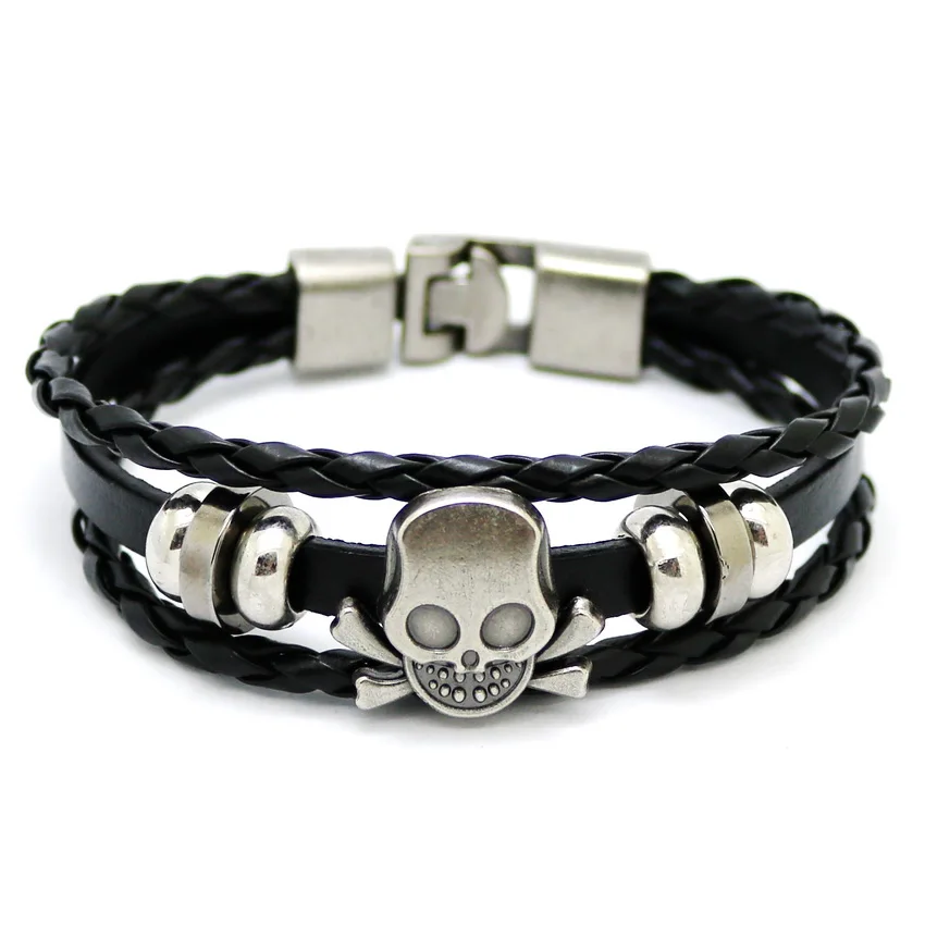 

Skull Bracelets Hand-Made Leather Bracelet 2016 Retro Fashion Leisure Men and Women Bracelet