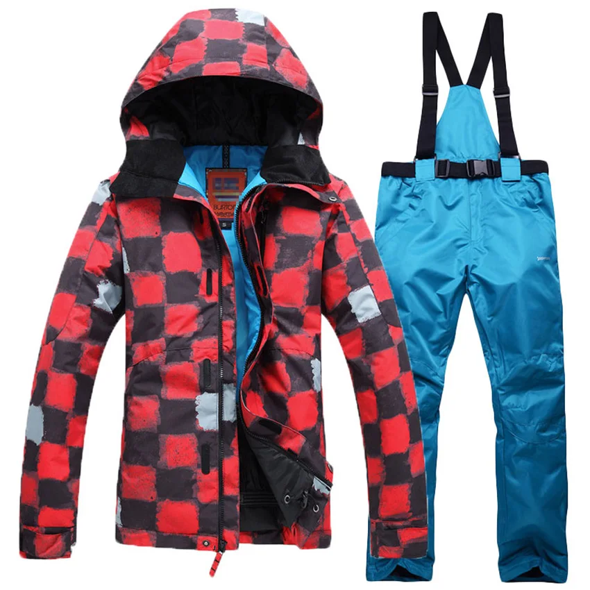 Бесплатная доставка женский лыжный комплект красная клетчатая куртка и