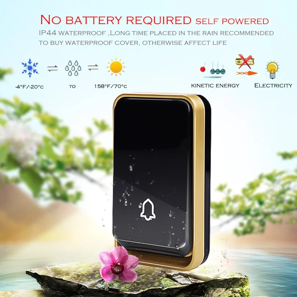 Smatrul автономным питанием Водонепроницаемый Беспроводной дверной звонок без