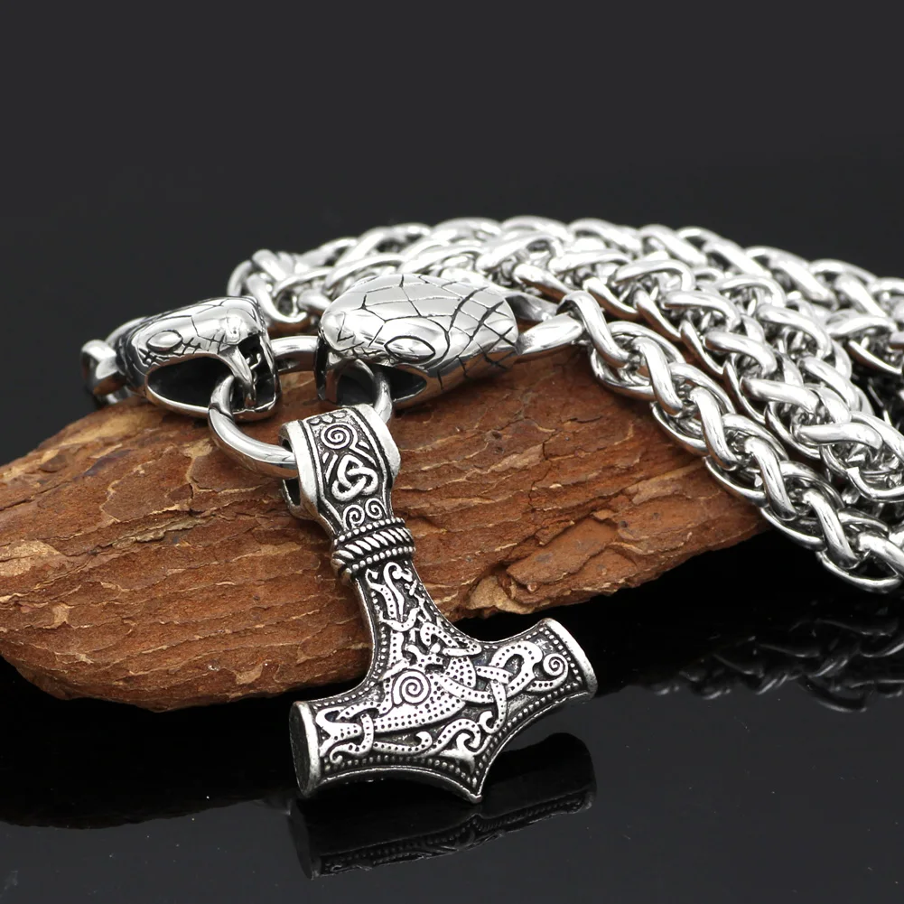 Мужская змеиная голова stainelss с подвеской thor hammer ожерелье подарочной сумкой