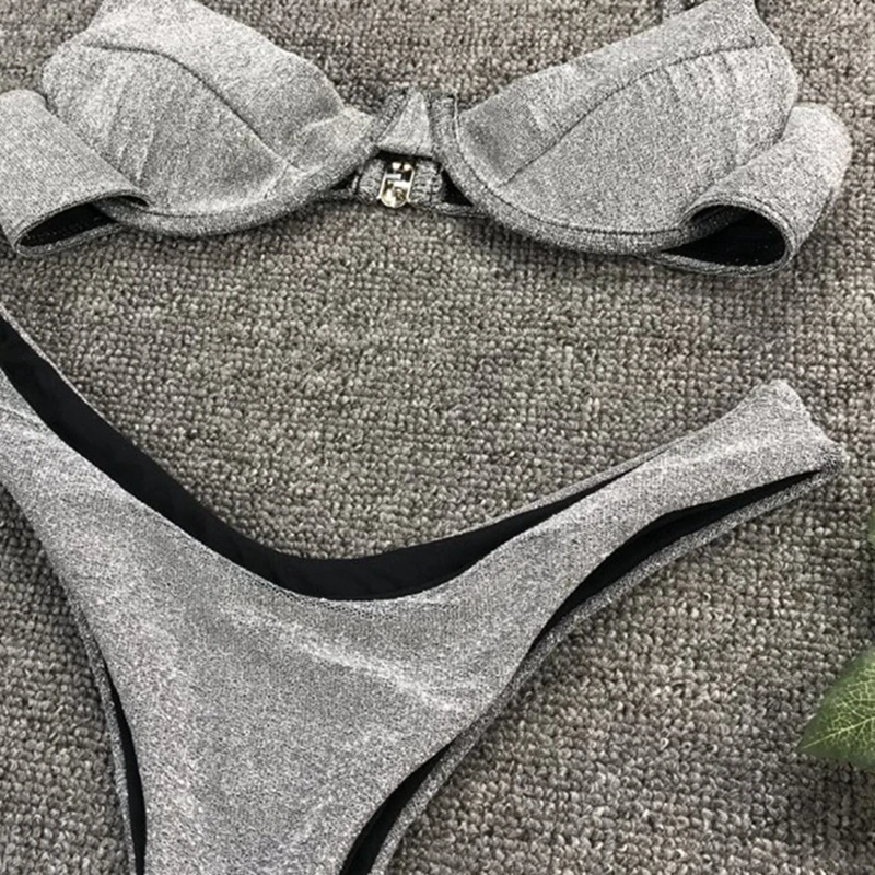 Серебристые Металлические Светоотражающие однотонные женские бикини 2019