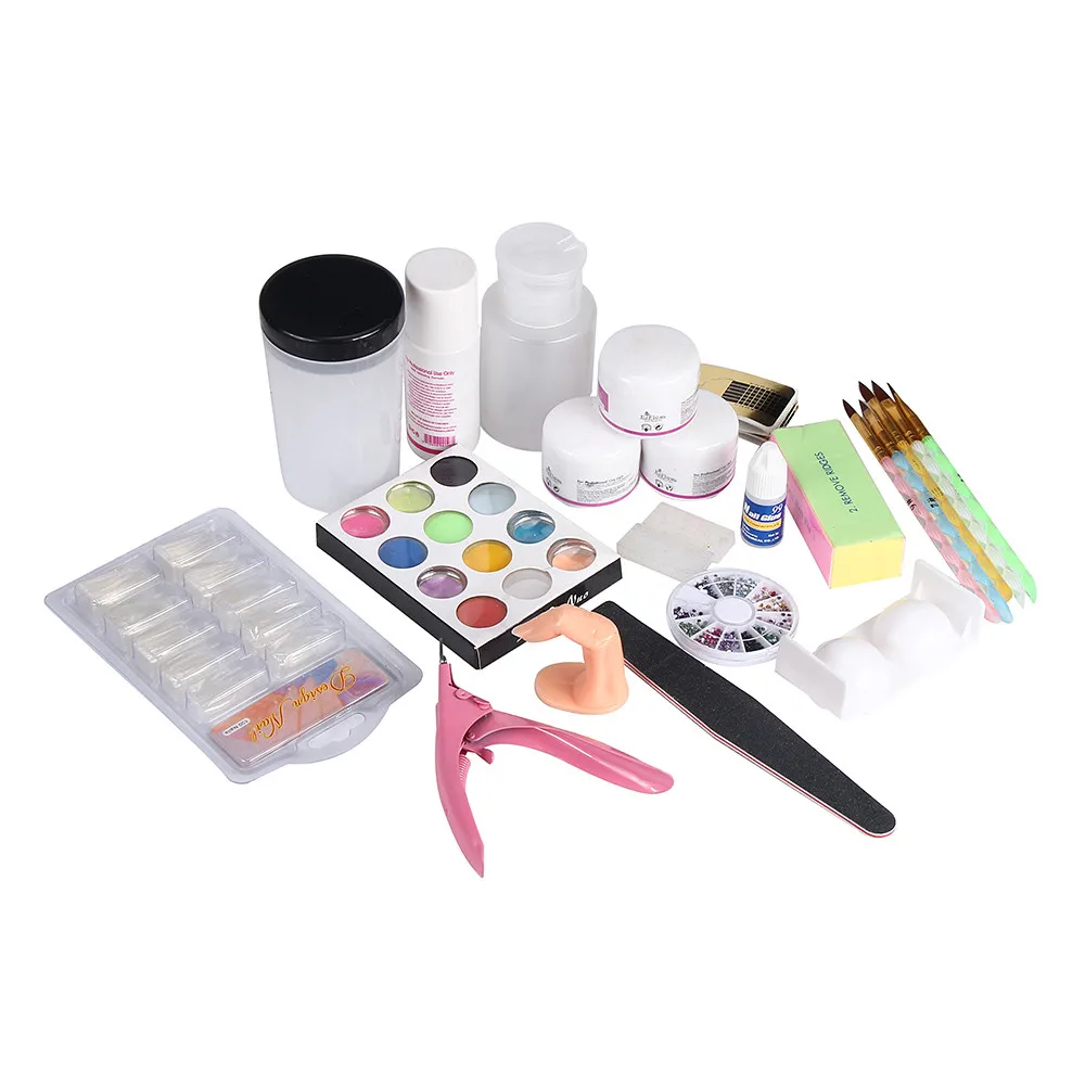 A 19 шт acryl ic Nail Art пудра для кончиков волос Жидкая кисть яркие кусачки набор праймера набор acryl nagels стартеры набор akryl ногтей - Цвет: A