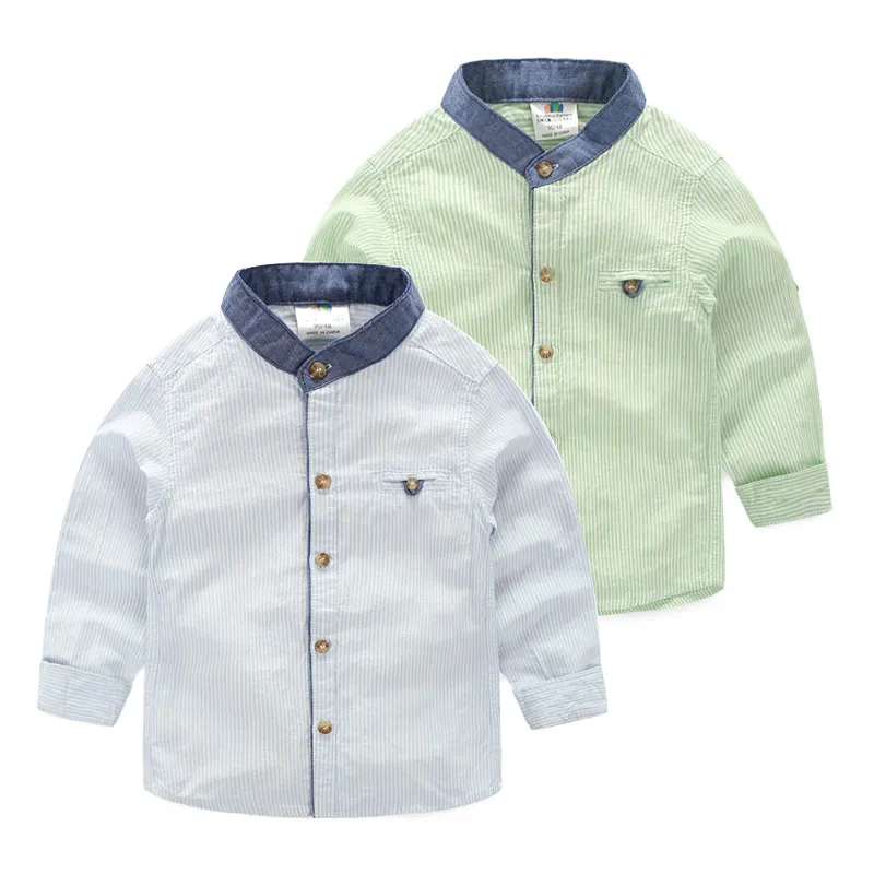 Новая весенняя рубашка в полоску с воротником Мандарин для мальчиков Детская