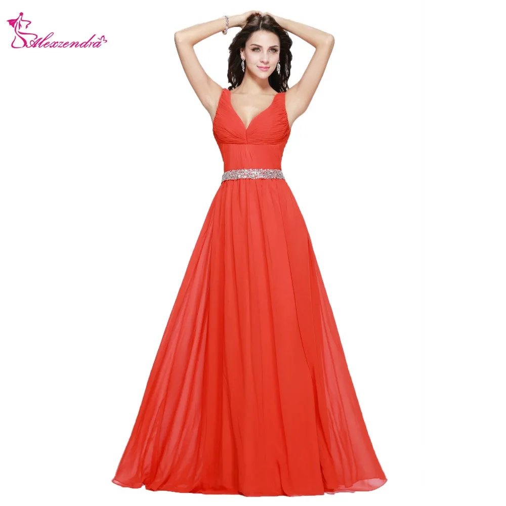 

Alexzendra Simple Double V Neck A Line Bridesmaid Dress for Wedding Beaded Belt Party Gown Bridesmaids Gown