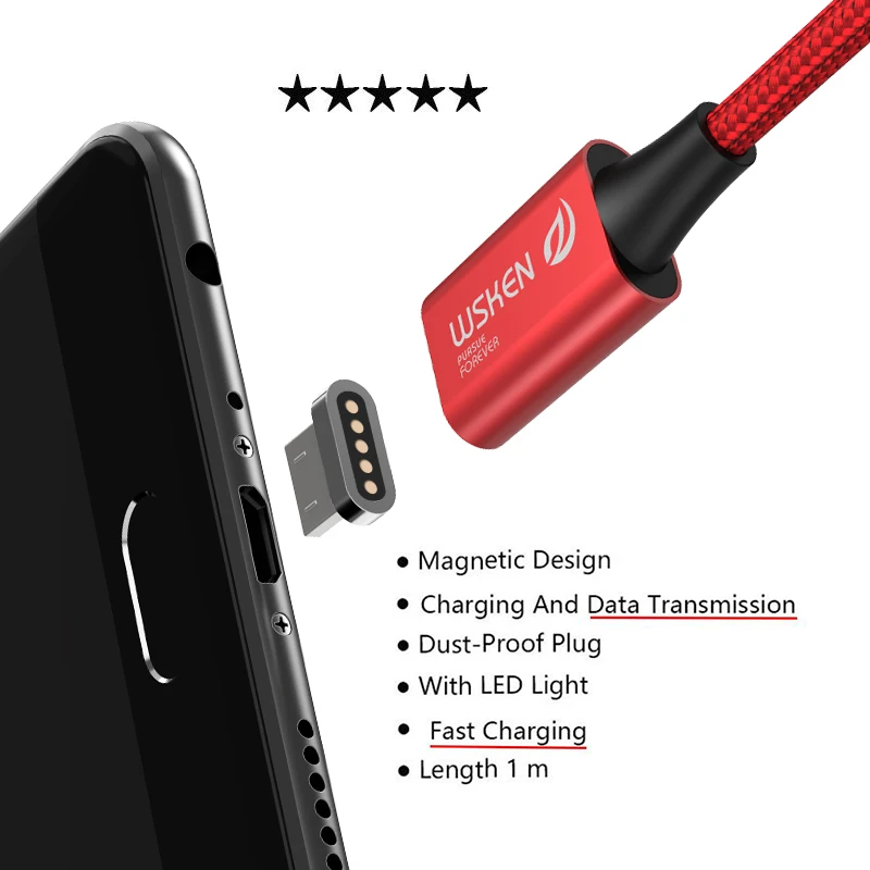 Кабель Micro USB WSKEN Lite1 магнитный кабель для быстрой зарядки Магнитный зарядный iPhone 1