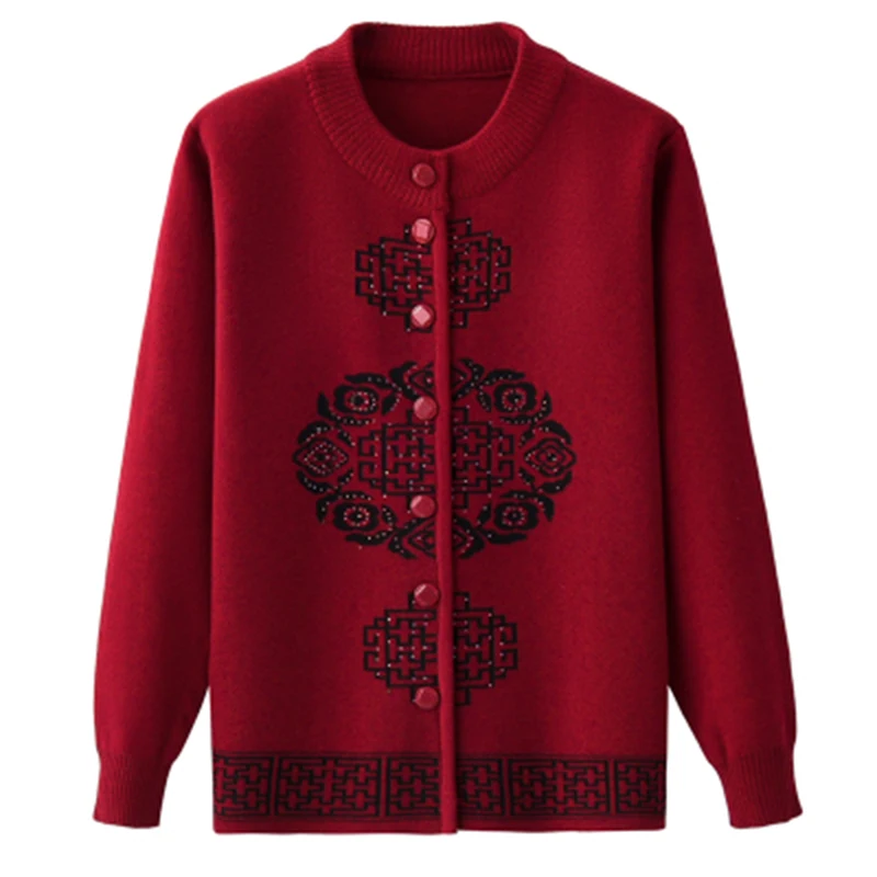 Spring Chinese Style Embroidered O-Neck Knitted Sweater Ladies Autumn Long Sleeve Plus Size 5XL Cardigan F369 |