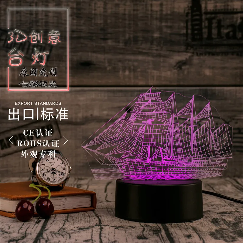 3D Led Novety освещение креативный Подарочный ночник настольная лампа парусник лампы СВЕТОДИОДНЫЕ домашний коридор, отель вечерние атмосферные огни