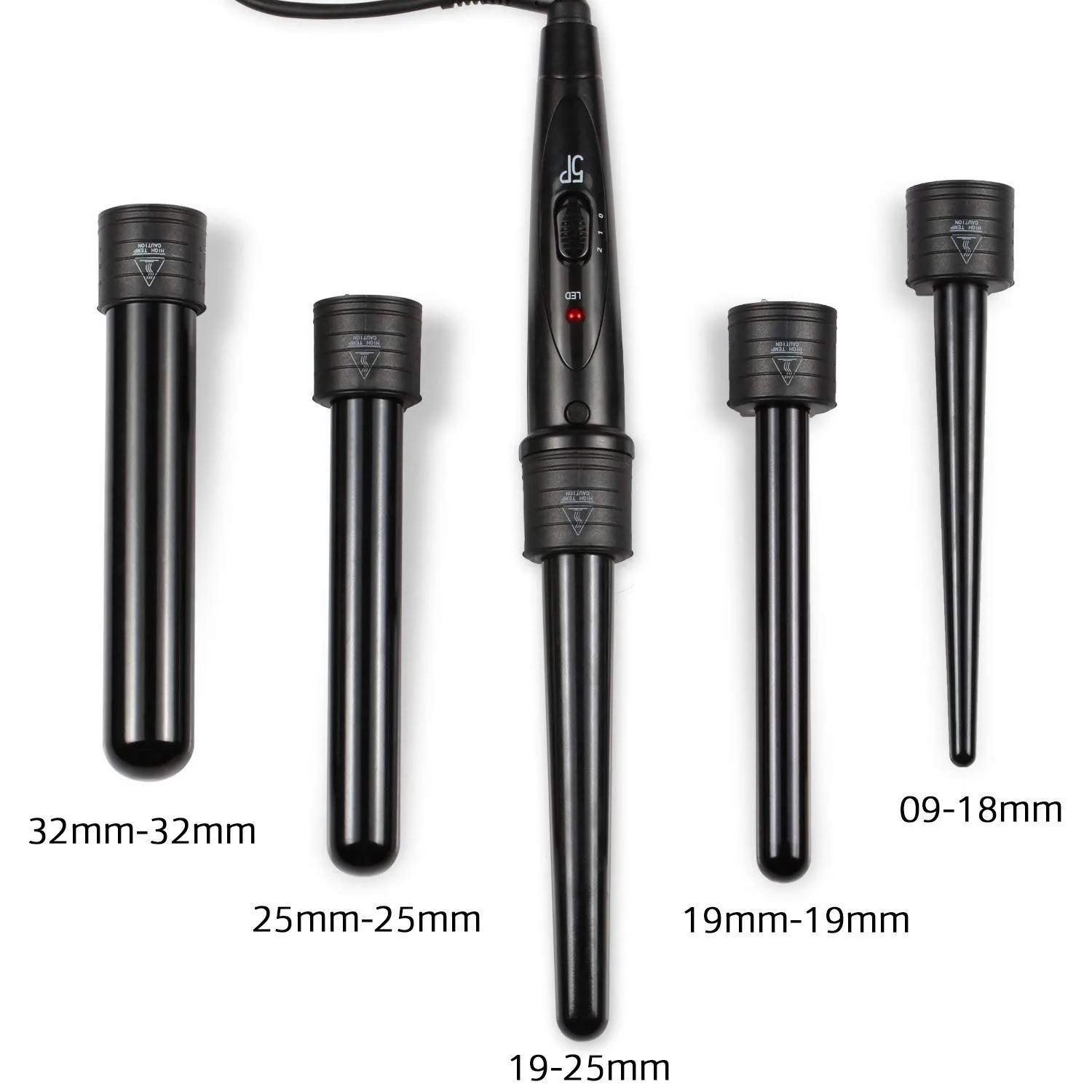 5 in 1 Hair Curler Curling Wand Set Tongs Iron with Interchangeable Barrels and Heat Resistant Glove - Black | Красота и здоровье