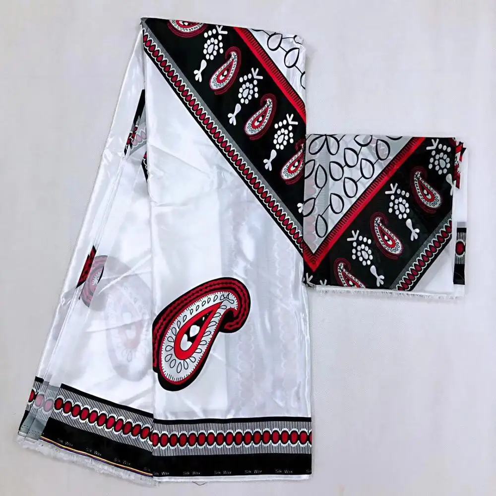 Африканская шелковая восковая ткань с цифровой печатью черная атласная для